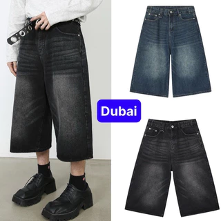 Quần sọt short jean nam nữ chất bò lửng ống rộng dài 70cm phong cách sng chảnh vip - Dubai Fashion