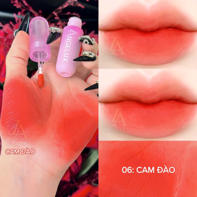 SON KEM LÌ ANGELUX SUPER MATTE, hàng chính hãng, bền màu, chất mềm mịn đỏ cam số 6