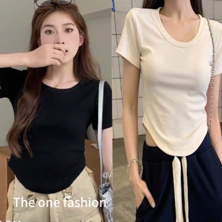 Áo thun vạt bầu ,áo croptop ôm body baby tee tay ngắn nên dáng siêu xinh