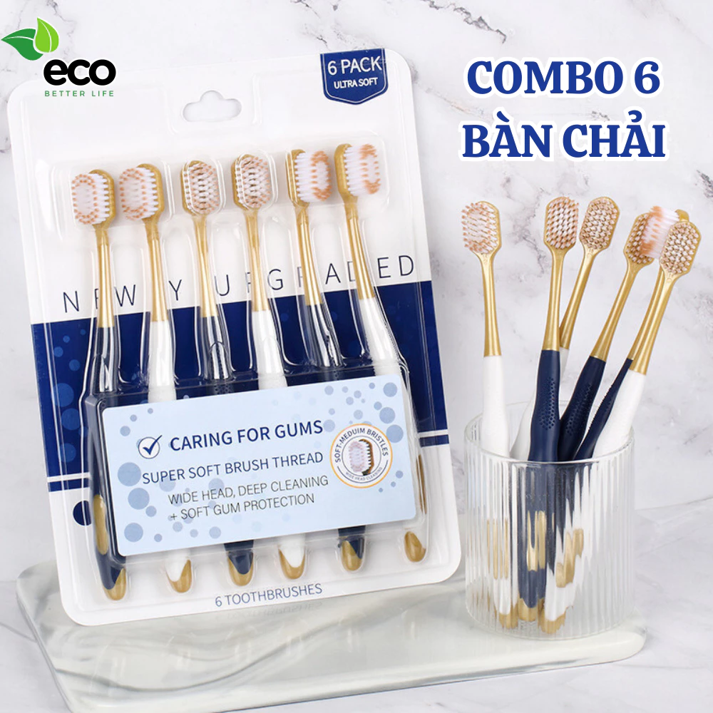 Combo 6 bàn chải đánh răng ECO hàng nội địa Trung lông mềm, chải siêu êm đánh sạch mảng bám