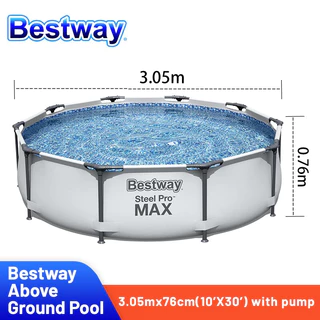 Bể bơi cao cấp Khung Kim Loại Hình Tròn Bestway 56406: Ø3.05m cao 76cm Chất Liệu Chắc Chắn tiêu chuẩn Châu ÂU, hàng chín