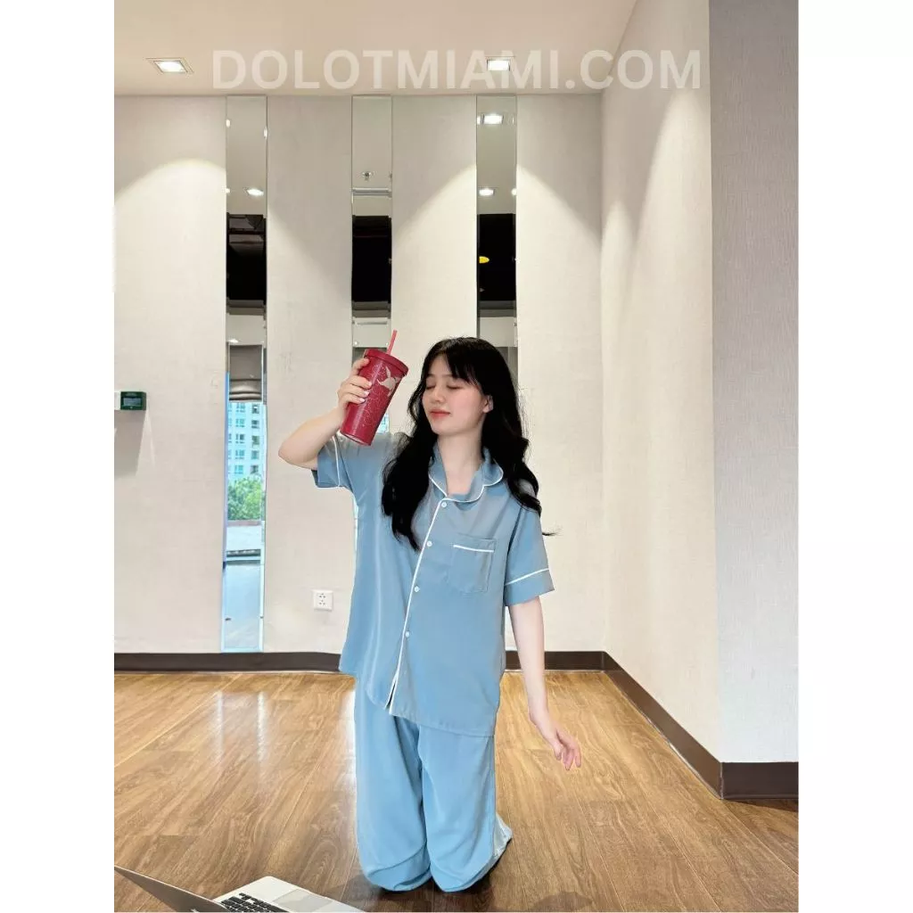 [ẢNH THẬT] Pijama lụa Mango màu xanh xám - Đồ ngủ nữ - Đồ mặc ở nhà