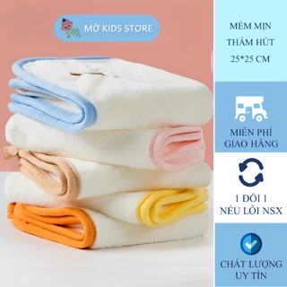 Set 5 khăn rửa mặt lông cho bé, khăn rửa mặt vuông nhỏ mềm mịn có móc treo - Mỡ Kids Store