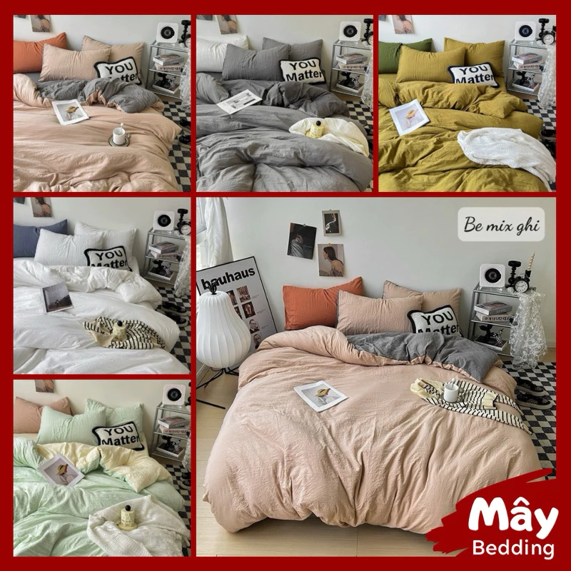 Bộ chăn ga gối Cotton đũi Vintage MÂY BEDDING - Bo chun theo yêu cầu - Đủ kích thước nệm