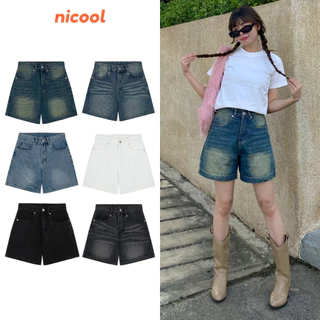 Quần Short Jean Nữ, Quần Đùi Nữ Ống Rộng Lưng Cao Nhiều Màu Nicool N41-D1