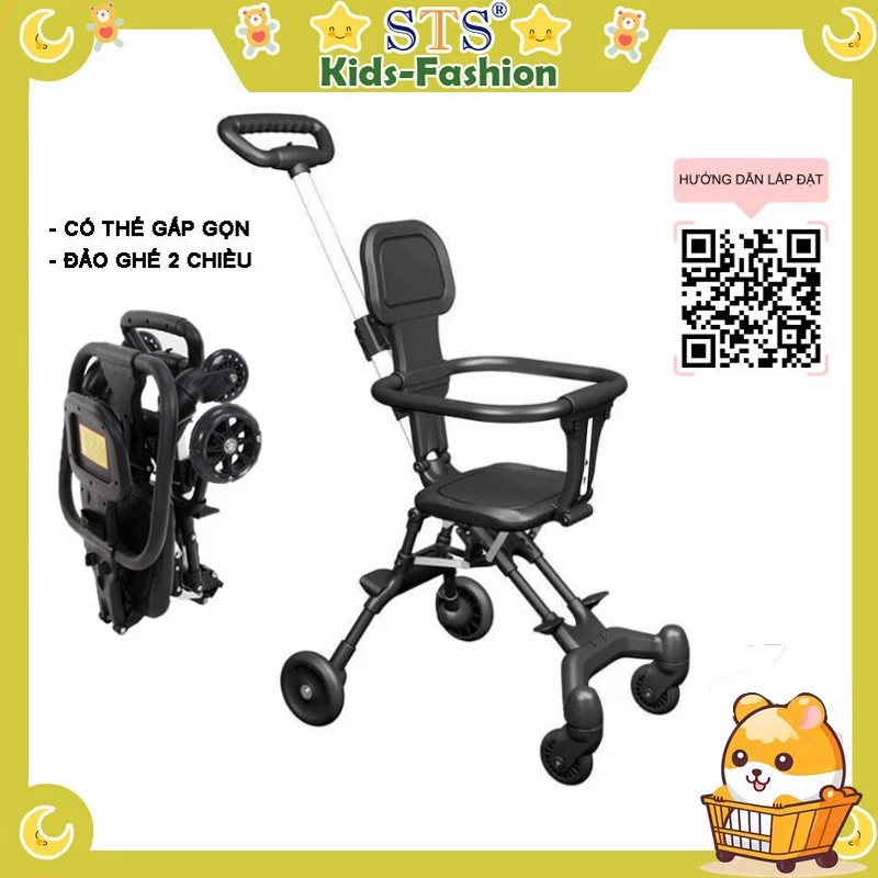 Xe đẩy cho bé du lịch siêu thị gấp gọn xe đẩy 2 chiều trẻ em STS Kids