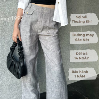 Quần Dài Nữ Linen Ống Đứng Nắp Túi Thoáng mát LINEN1992 - 100% Linen chất lượng Màu Xám/Nâu Gỗ