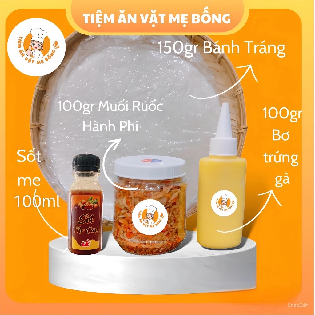 COMBO Bánh Tráng Phơi Sương Sốt Me Tiệm Ăn Vặt Mẹ Bống