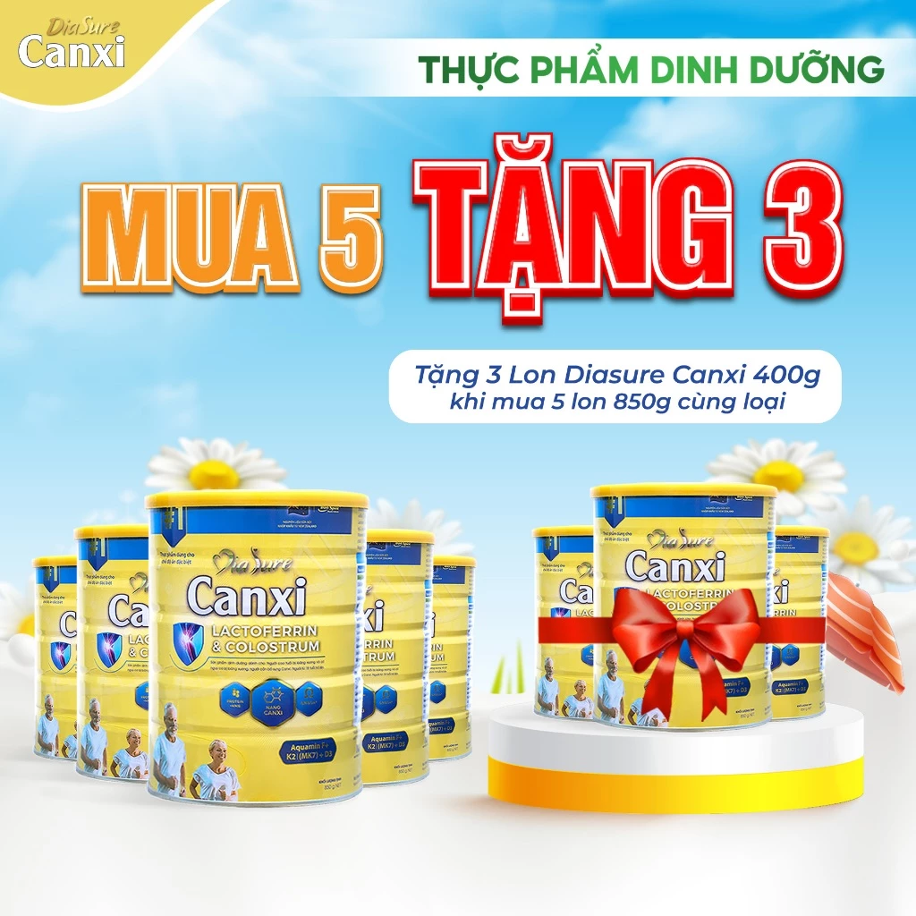 COMBO MUA 5 TẶNG 3 Lon 400G. Sữa non Diasure canxi Xương Khớp 850g, Bổ sung nano canxi phòng chống loãng xương.