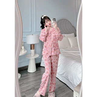 Đồ bộ đồ mặc nhà màu xám khói, Pijama nữ đồ ngủ cổ vuông bèo tiểu thư tay phồng bochun lụa latin cao cấp,đồ ngủ tiều thư