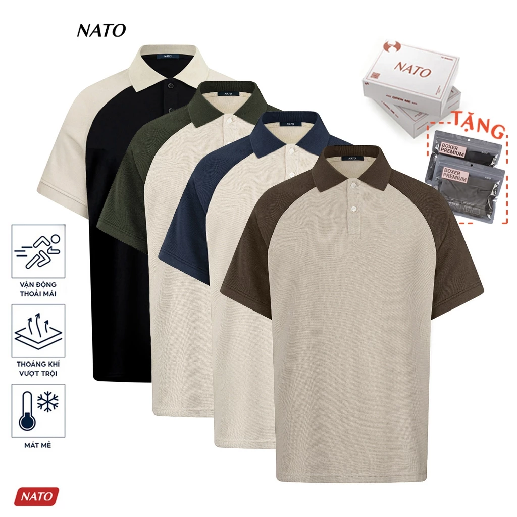 Áo Thun Polo Nam Nato Darus Màu Trơn Thanh Lịch Tay Raplan Vải Cotton Cá Sấu Interlock Cao Cấp