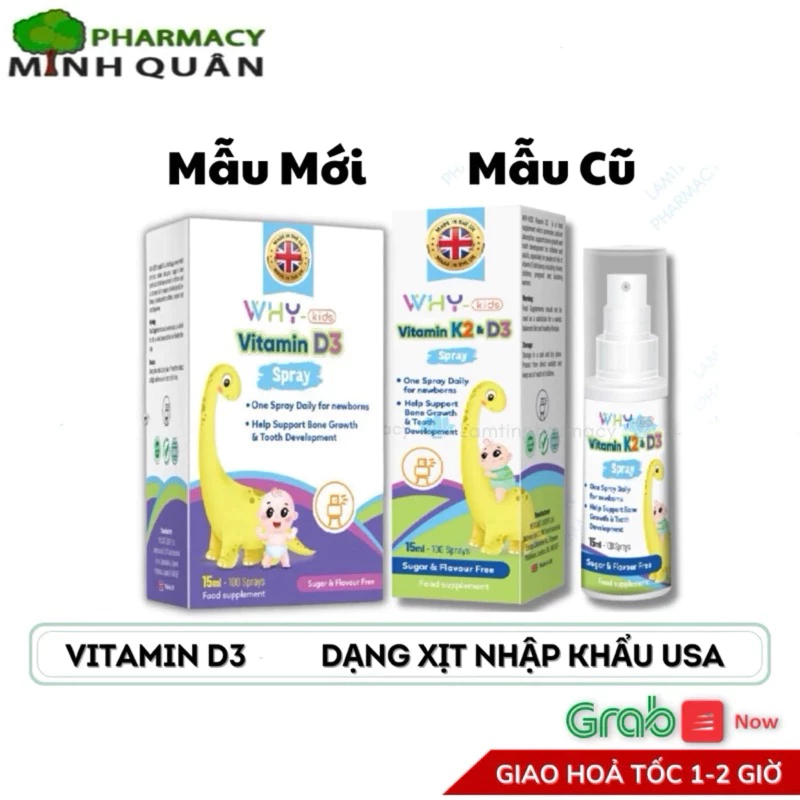 Chai xịt WhyKids bổ sung Vitamin D3  cho bé, tăng cường hấp thu Canxi hỗ trợ phát triển chiều cao 15ml