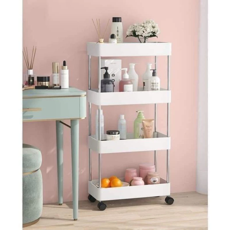 KỆ ĐỰNG ĐỒ 4 TẦNG CÓ BÁNH XE BẰNG NHỰA DỄ DÀNG DI CHUYỂN,NHỎ GỌN , LINH HOẠT, TIỆN DỤNG