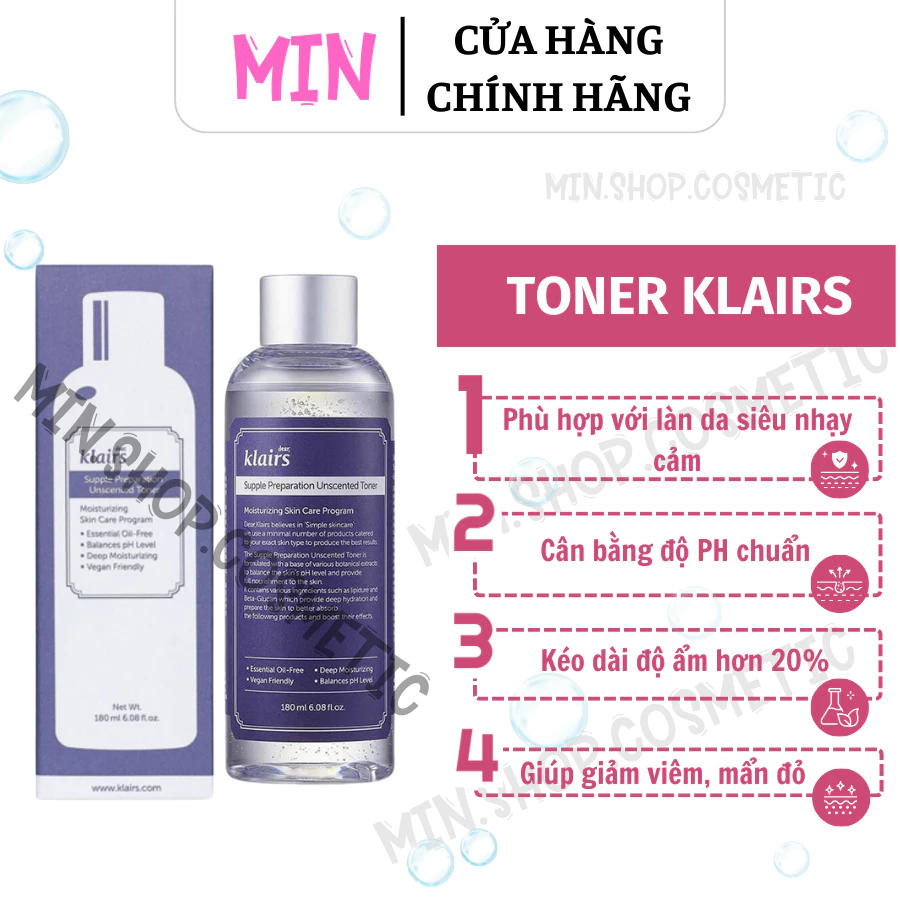 Toner Klairs Không Mùi - Nước hoa hồng Klairs Supple Preparation Facial Toner 180ml cho da nhạy cảm