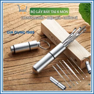 Bộ Dụng Cụ Ngoáy Tai 6 Món Vỏ Đựng Bằng Thép Không Gỉ Có Móc Khoá Tiện Lợi - Bộ lấy ráy tai thép GIADUNG1985 Shop