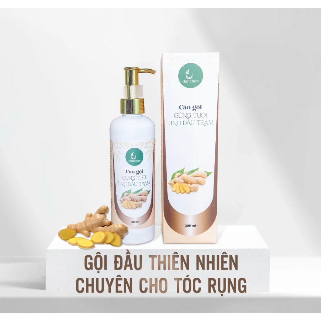 Dầu gội gừng tươi tinh dầu tràm Chăm Chăm - Giảm rụng tóc, giữ ấm, an toàn cho mẹ bầu