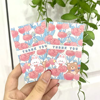 Cá | Set 50 card thank you, thiệp cảm ơn dễ thương, size 9x5,5cm - Gấu Xanh/Gấu Hồng