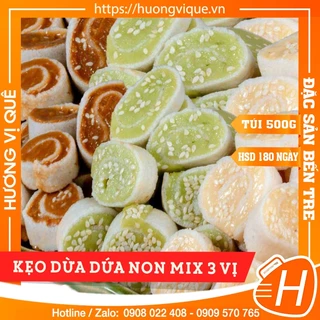 Kẹo Dừa Dứa Non Mix 3 Vị - Túi Zip 500g - Đặc Sản Bến Tre