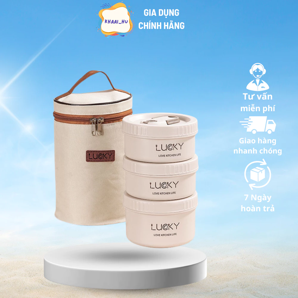 Hộp Đựng Cơm Giữ Nhiệt Lucky Chất Liệu Thép Không Gỉ 304 Tiện Lợi Kèm Bộ Thìa Dĩa Cao Cấp