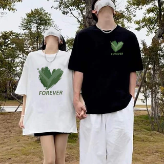 Áo Đôi HappyTee - Áo Thun Cặp đôi dành cho Couple Tim Xanh Love Forever Cotton 100 Cao Cấp - Ghi chú Size Nam Nữ