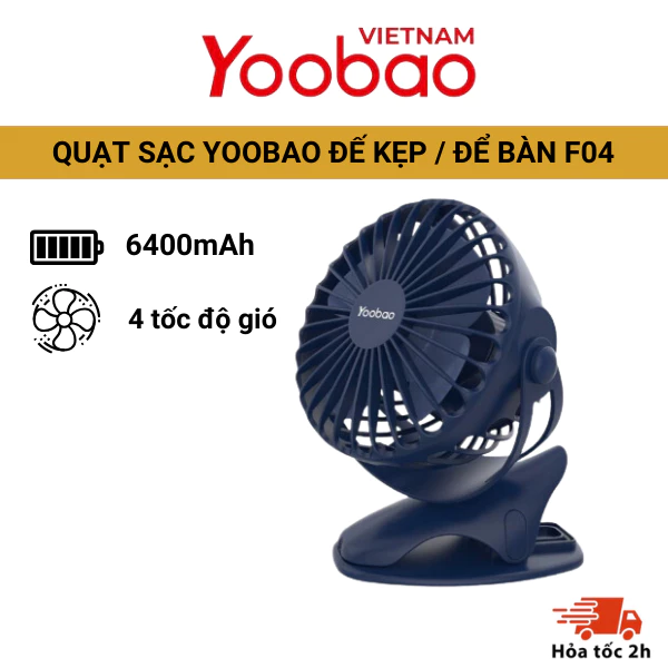 Quạt tích điện YOOBAO Y-F04 6400mAh 4 chế độ gió thiết kế chân kẹp tiện lợi, có đèn báo mức năng lượng thông minh