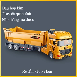 Đồ chơi xe đầu kéo xe ben bằng hợp kim và nhựa, mở được cửa thùng, chạy đà quán tính, kích thước cực lớn