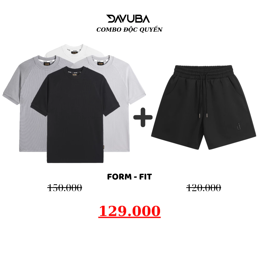[Combo độc quyền DAVUBA] Áo thun gân cổ tròn + quần short D CB29