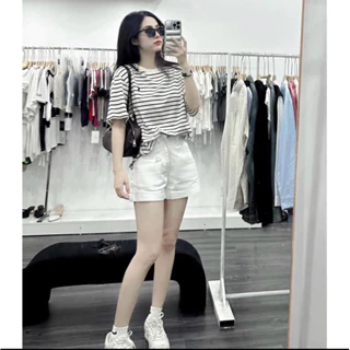 Quần Short Jeans Nữ Form A Màu Trắng Basic- Quần Lưng Cao Trên Rốn, Chất Mềm Dày Dặn