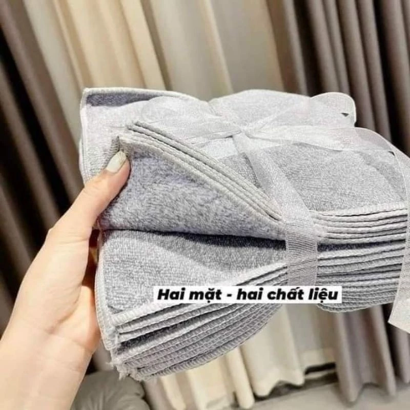Sét 10 khăn lau tay lau bếp 2 mặt 2 chất liệu, màu ghi sạch sẽ tiện dụng
