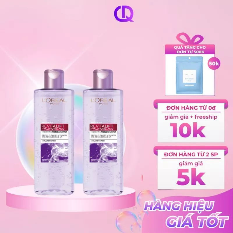 Nước Tẩy Trang LOREAL tím cấp ẩm căng mịn da, dành cho da dầu mụn, da khô, da nhạy cảm 400ML