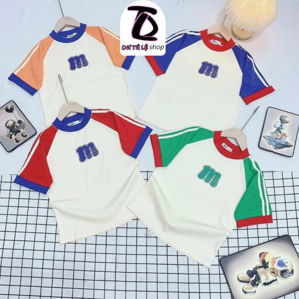 Áo Baby Tee phối màu tay in chữ M Borip Quảng Châu 4 Chiều - Dư Tú Lệ Shop