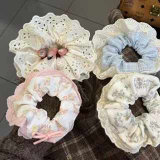 Cột Tóc Vải Scrunchies Họa Tiết Vintage Hàn Quốc, Dây Buộc Tóc Scrunchies