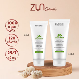 Gel Rửa Mặt BABE Stop AKN Purifying Cleansing Gel - Làm Sạch Sâu, Kiềm Dầu, Giảm Sưng Viêm 200ml - Zun Cosmetic