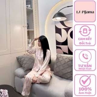 Bộ Pijama chất lụa mỏng nhẹ min cao cấp co giãn tốt tạo cảm giác thoáng mát khi mặc họa tiết hoa mộc lan dài tay