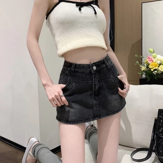 Chân váy quần túi hộp Y2K denim Có Lót Quần Trong cạp trễ