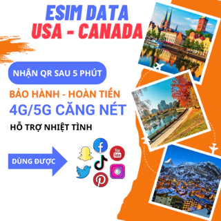 [TELUS] eSIM du lịch quốc tế USA CANADA, 4G/5G, 3G không giới hạn hỗ trợ 24/24, bảo hành 1 đổi 1