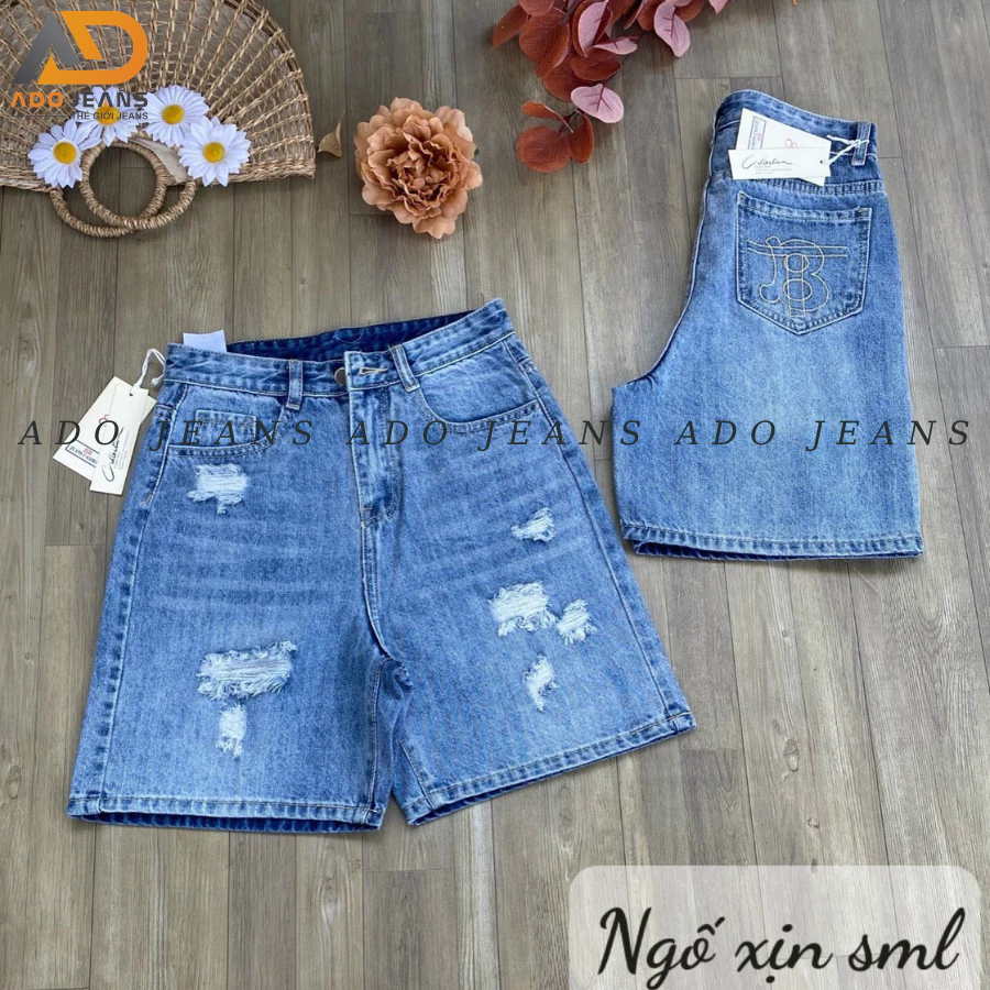 Quần short jean nữa cao cấp form suông tôn dáng, quần bò lững lưng cao-chất bò xịn đẹp N12 ( B )