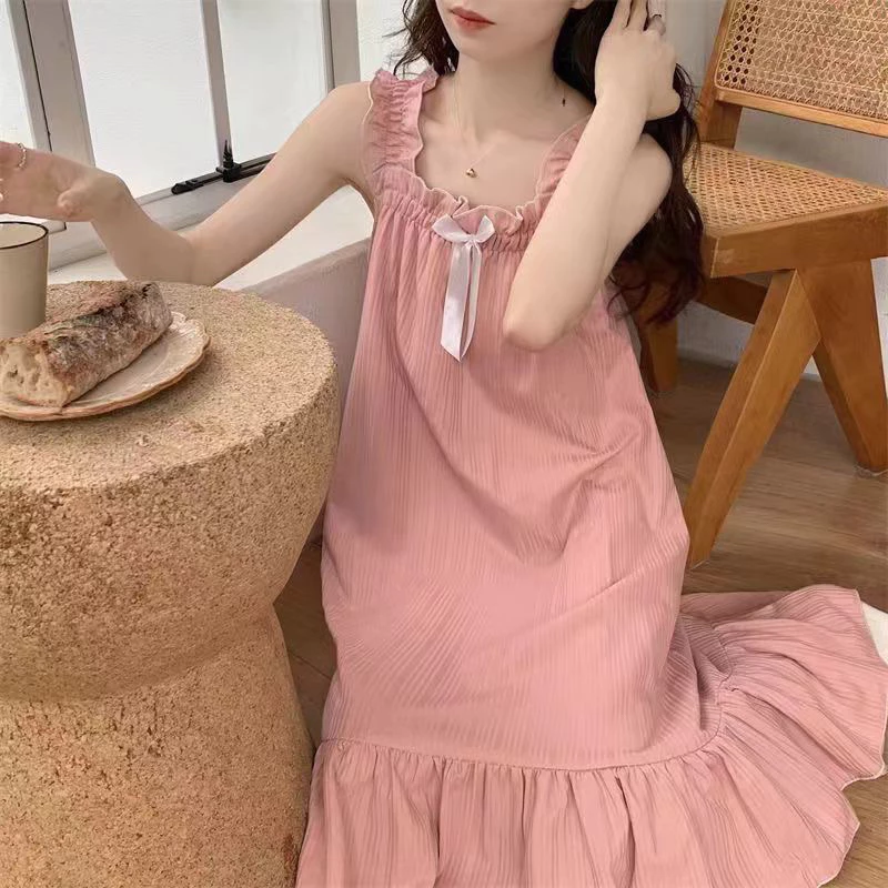 Váy ngủ treo phong cách nis Nhật Bản dành cho nữ mùa hè Sweet Home Girl Bộ đồ ngủ Pháp mỏng mặc nhà