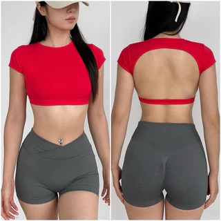 Áo Croptop Hở Lưng Sẵn Mút Tập Gym Yoga