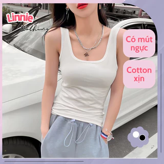 Áo hai dây dáng dài có mút ngực Linnie áo tank top nữ 2 dây cổ U sơ vin vải cotton siêu mát 2D19