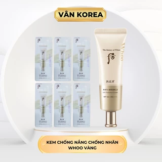 Kem Chống Nắng Whoo Vàng Cho Da Nhạy Cảm Anti Wrinkle UV Protective Cream SPF50+ PA+++ Mới Gói 1ml