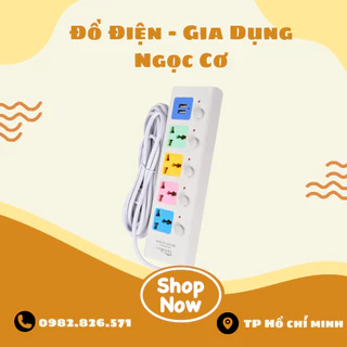 Ổ cắm điện đa năng dài 5m, ổ điện đa năng 2 cổng cắm USB 2500W có chốt an toàn tiện lợi