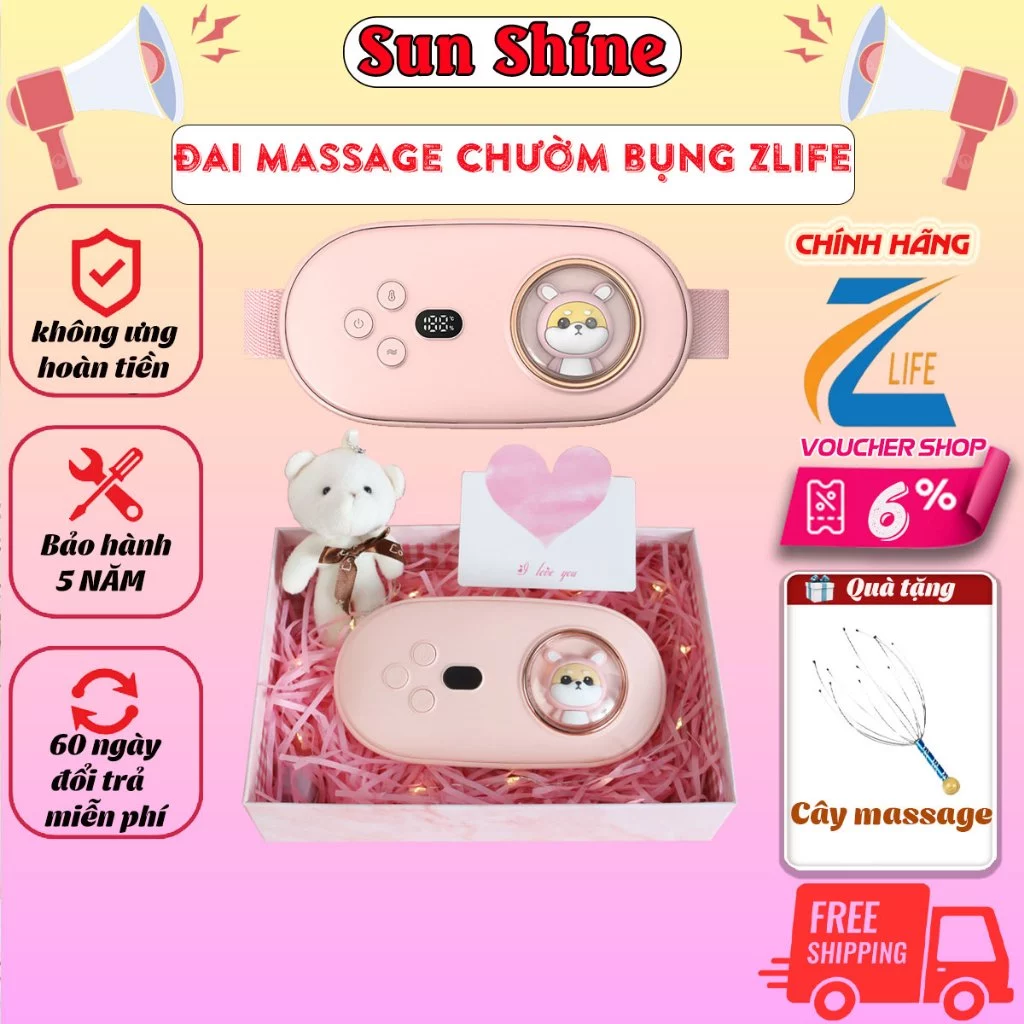 Máy chườm bụng kinh chính hãng zlife, túi chườm ấm bụng kinh, đai massage bụng kinh nguyệt, mát xa rung giảm mỡ bụng