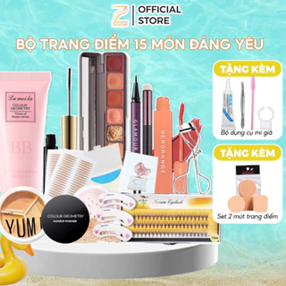 Bộ trang điểm đầy đủ 15 món set makeup cho người mới bắt đầu trang điểm chuyên nghiệp đi chơi xịt khóa nền mi giả ZENTOP