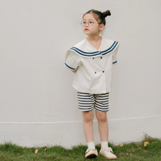 Bộ đồ cho bé trai và bé gái Sora.bébé Unisex Sailor Set chất liệu khaki cotton tự nhiên không nhăn