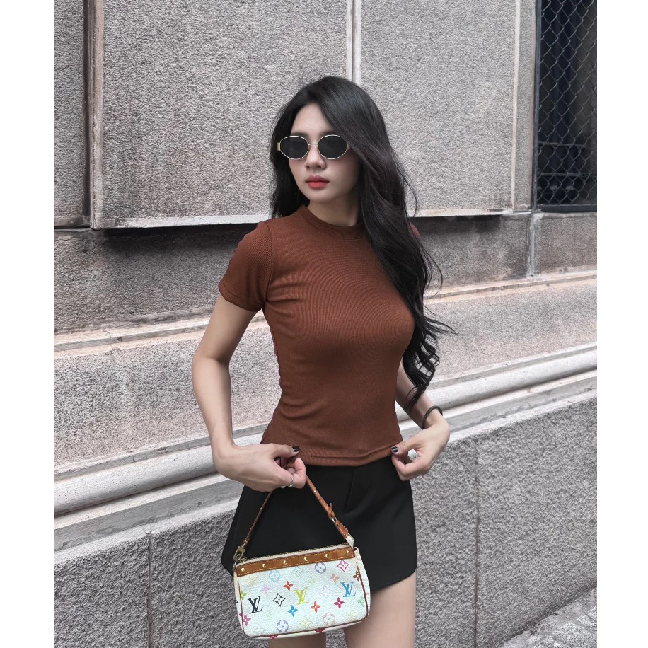 Áo thun basic nữ HHVINTAGE cổ tròn ôm NEW thun rip cotton dày co dãn Top A92