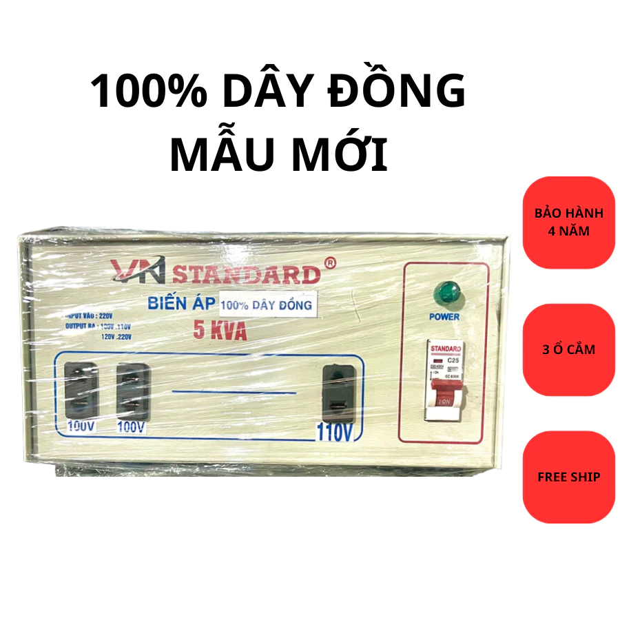 Dây đồng 100%_Bộ đổi nguồn 3KVA, 4kva- Biến áp tự ngẫu vào 220v ra 100V, bảo hành 4 năm