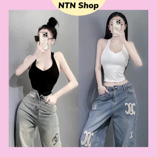 Sale 10c mẫu mới- Áo Ba Lỗ Cổ Tim CROPTOP Chất Gân Tăm Xịn