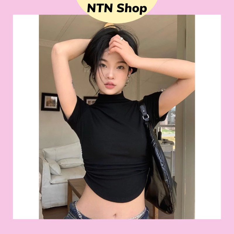 Áo Cổ Cao Tay Ngắn Vạt Bầu Vải Thun Lụa NTN SHOP