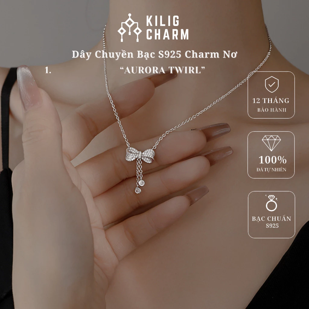 Dây chuyền bạc S925 nữ charm chiếc nơ "Aurora Twirl" sang trọng KILIG CHARM - KV20